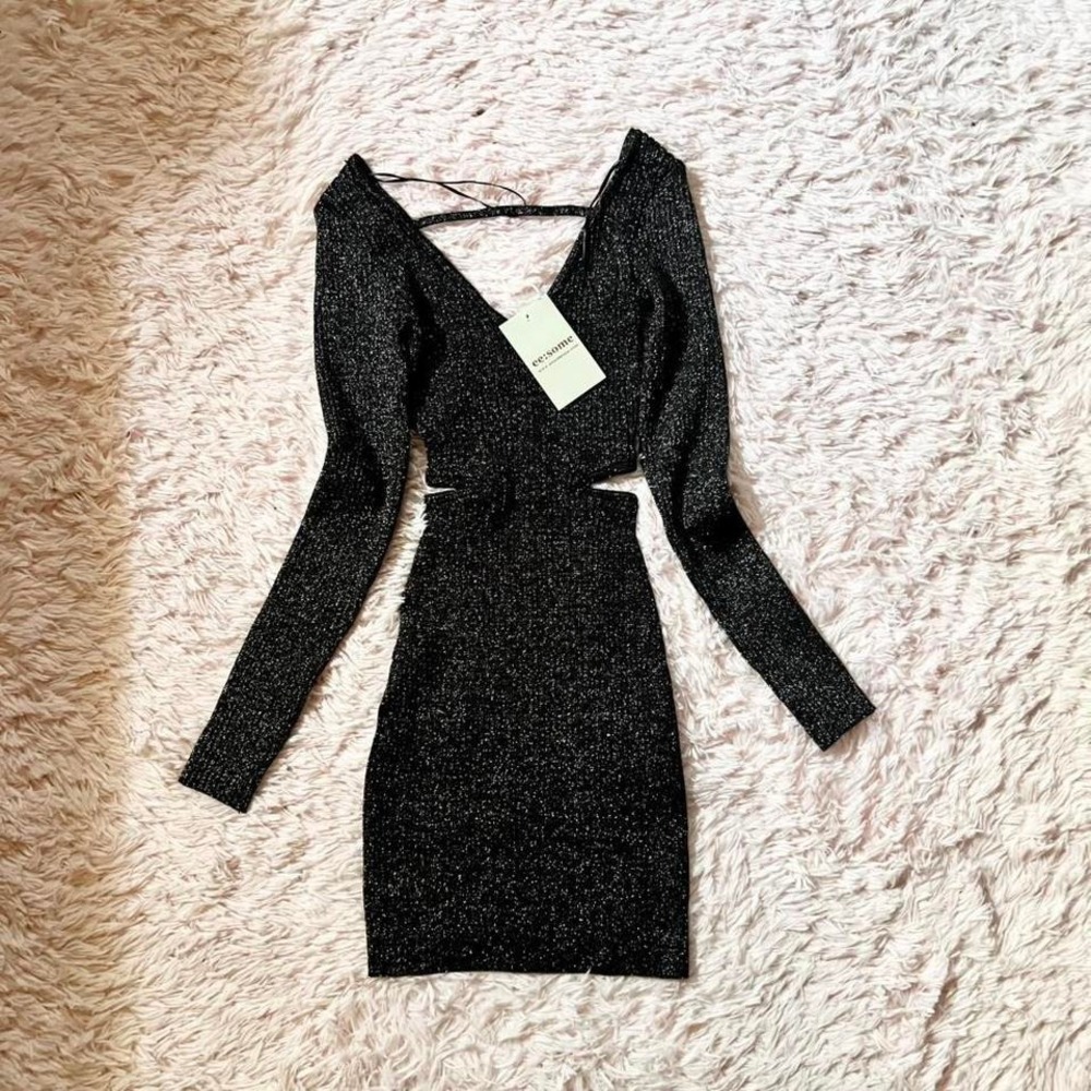 Metallic Glam Sweater Cutout Bodycon‎ Dress Womens S Gothic NYE Party Whimsygoth